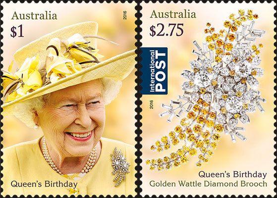 stamp: Acacia pycnantha Queen's brooch