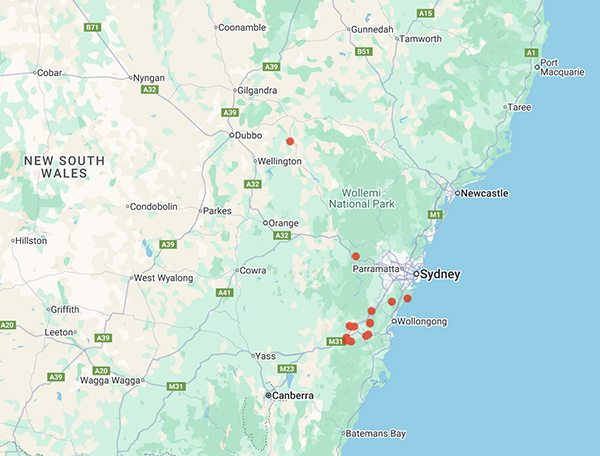 collecting locality map for 'Auld, T. and Auld, T.D.'