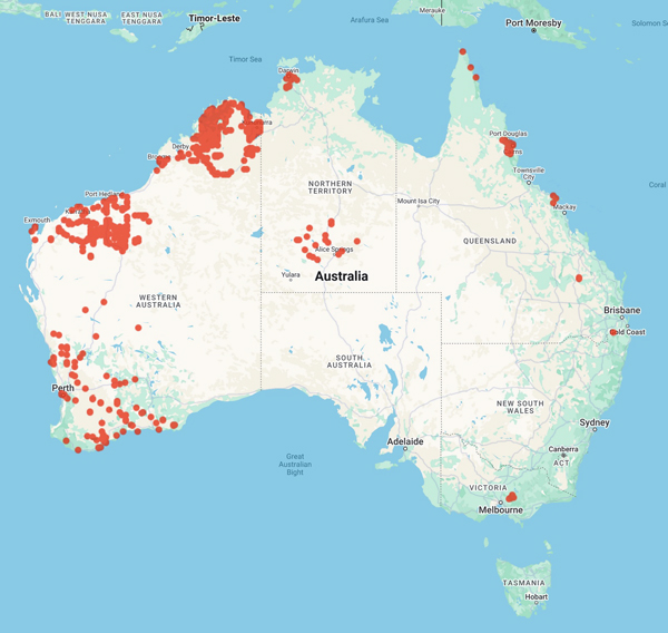 collecting locality map for 'Barrett, M.D.'