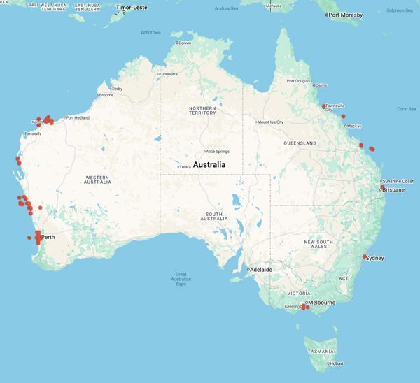 collecting locality map for 'Borowitzka, M,A.'