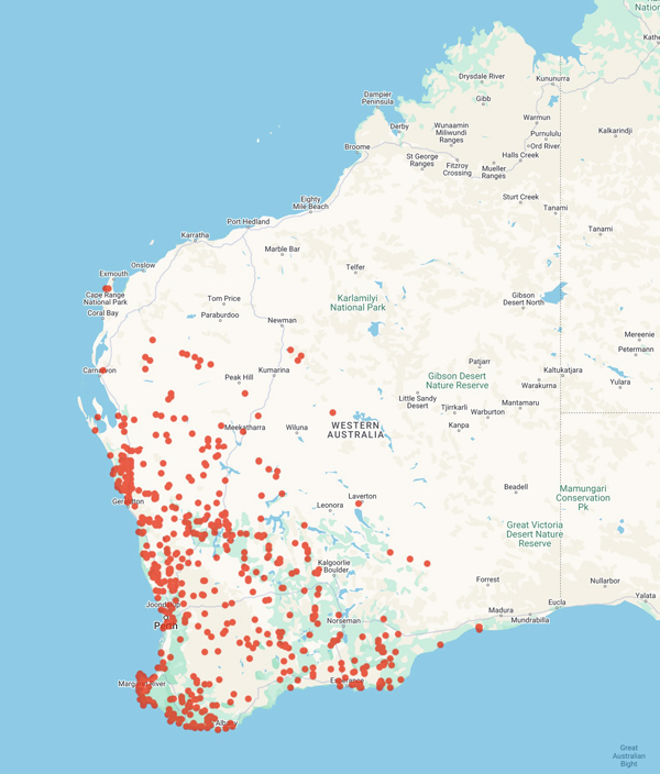 collecting locality map for 'Brown, A.P.'