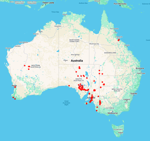 collecting locality map for 'Gardiner, G.'