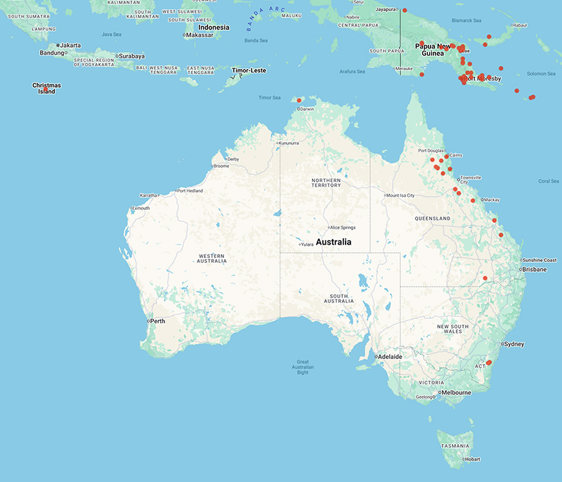 collecting locality map for 'Gillison, A.N.'