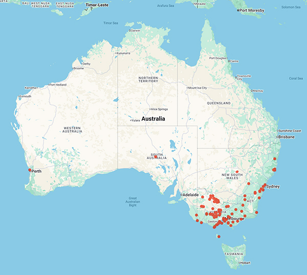 collecting locality map for 'Semmens, E.J.'