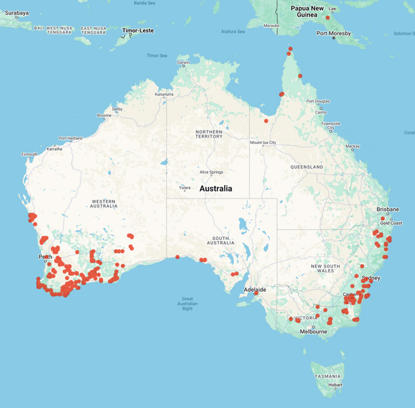 collecting locality map for 'Taylor, J.M.'