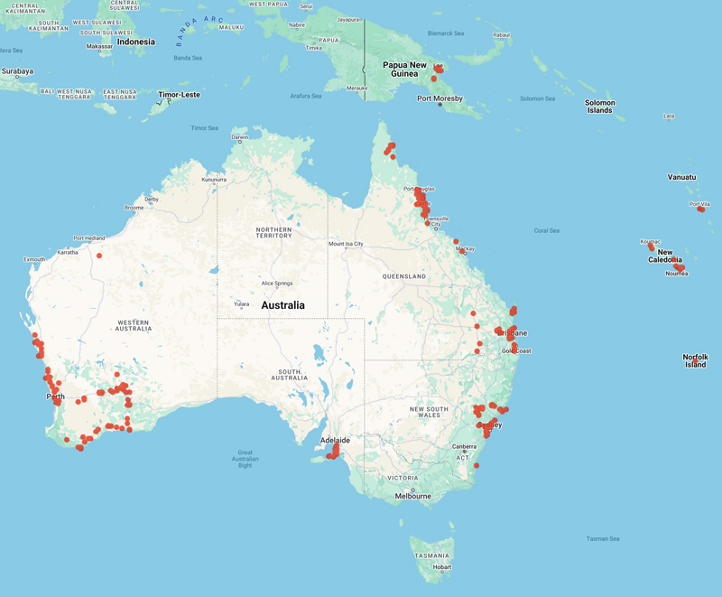 collecting locality map for 'Webster, G.L.'