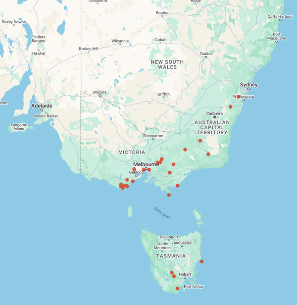 collecting locality map for 'Weste, G. and Weste, G.M.'