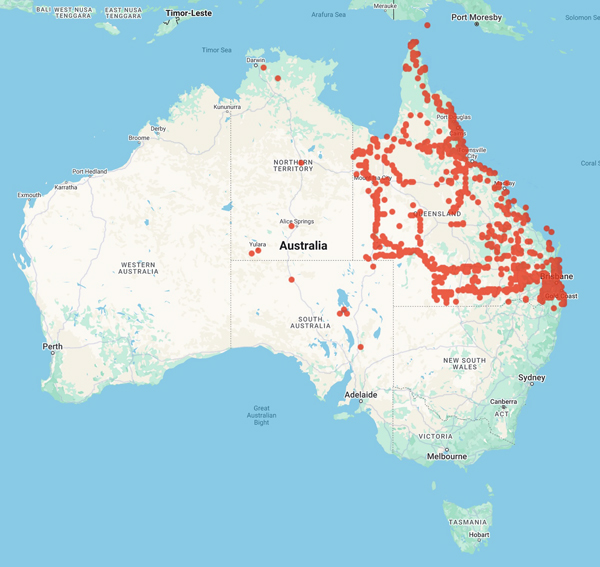 collecting locality map for 'Williams, K.A.'