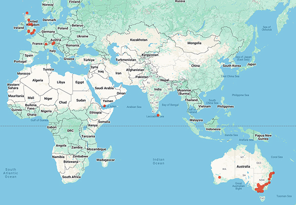 collecting locality map for 'Wright, W.B.' world.